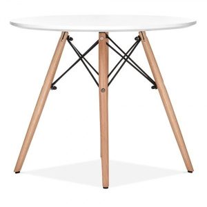 Mesa STAR, base madera, tapa blanca, 100 cms de diámetro