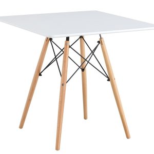 Mesa STAR, base madera, tapa blanca, 80 x 80 cms
