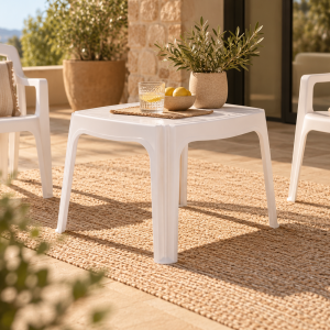 Mesa TORROX, baja, apilable, polipropileno blanco