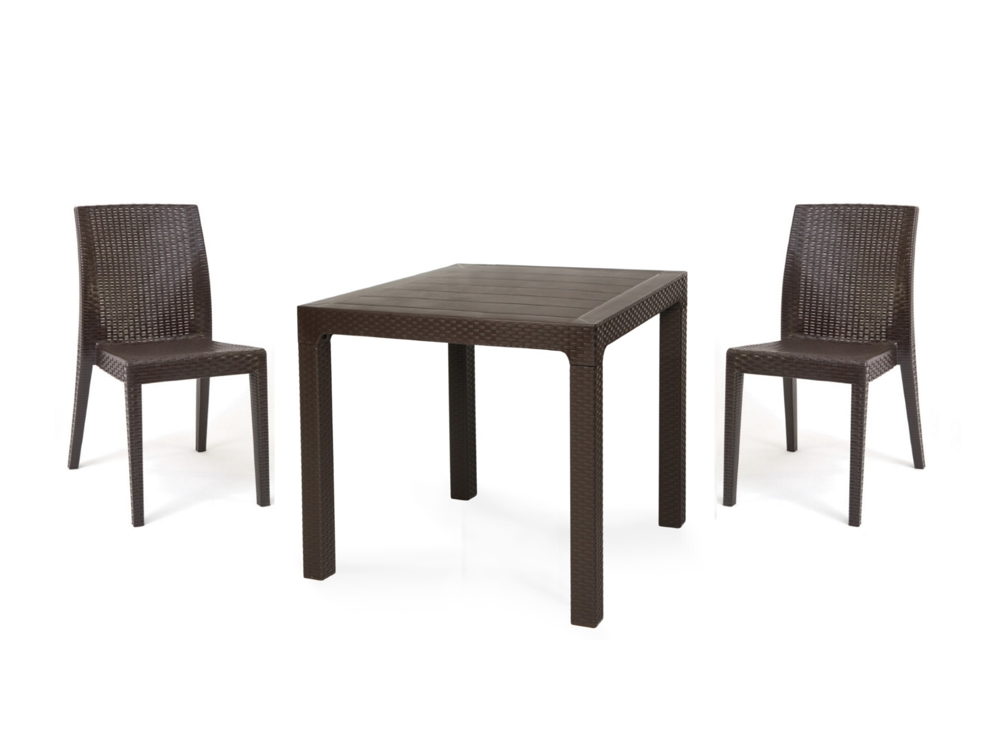 Mesa TROPICAL, ratán, polipropileno marrón chocolate, 80 x 80 cms