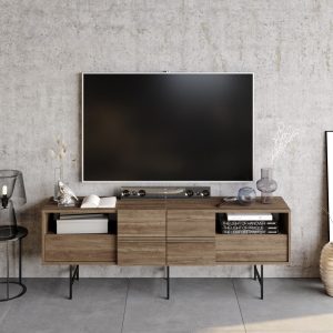 Mueble de TV SIMON, bilaminado nogal, 180 cms.