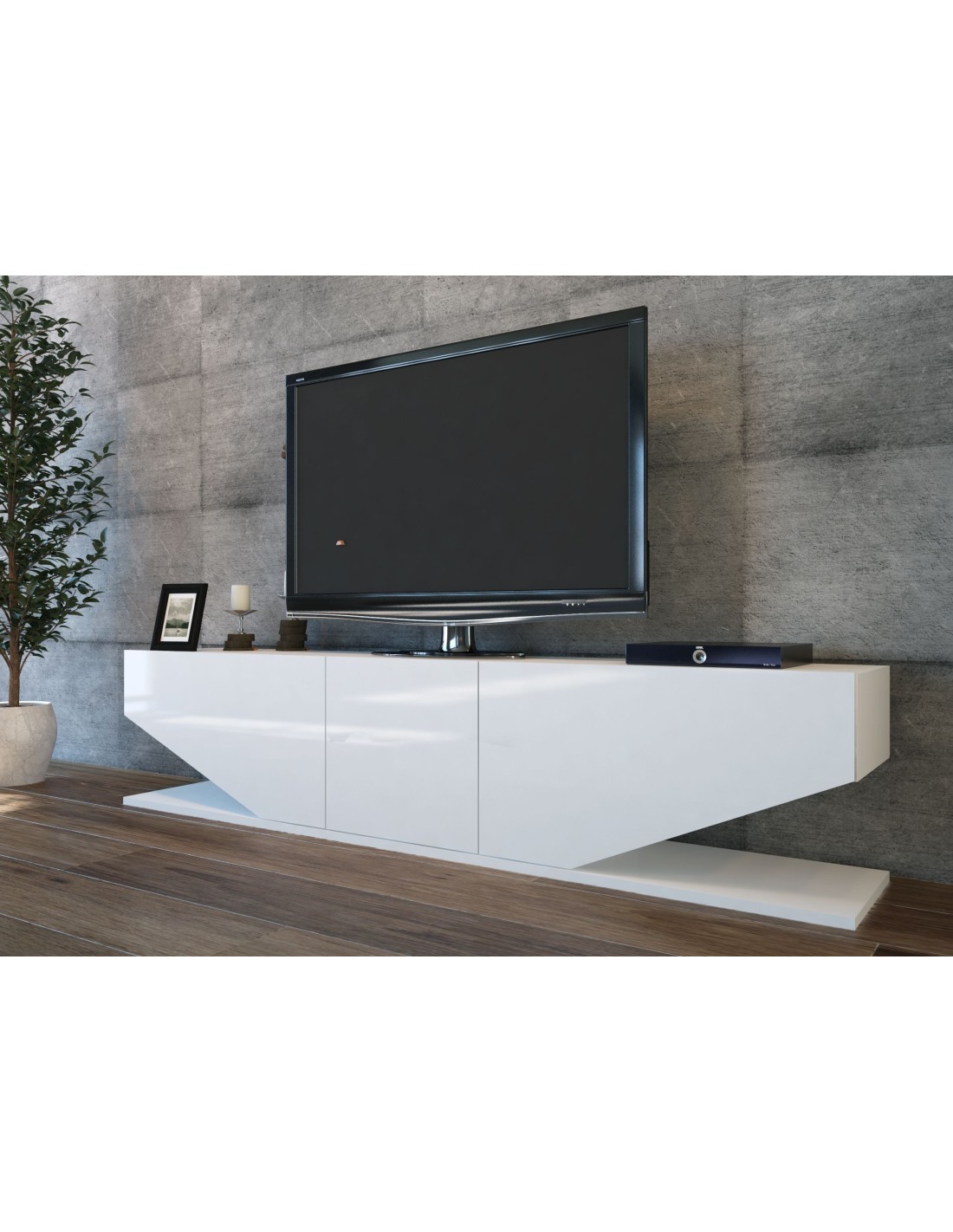 Mueble de TV VIOLET, bilaminado blanco brillo, 180 cms.