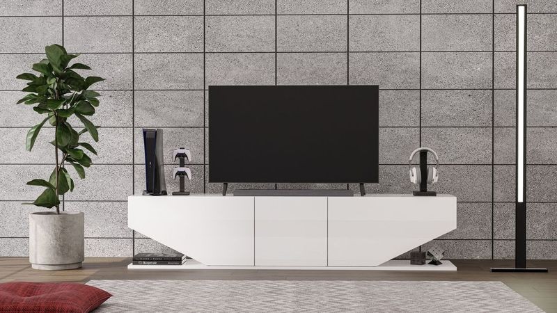 Mueble de TV VIOLET, bilaminado blanco brillo, 180 cms.