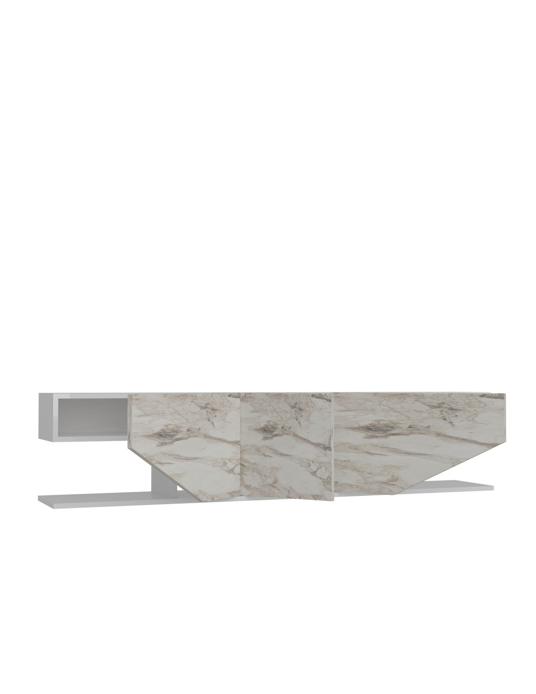 Mueble de TV VIOLET, bilaminado mármol blanco, 180 cms.