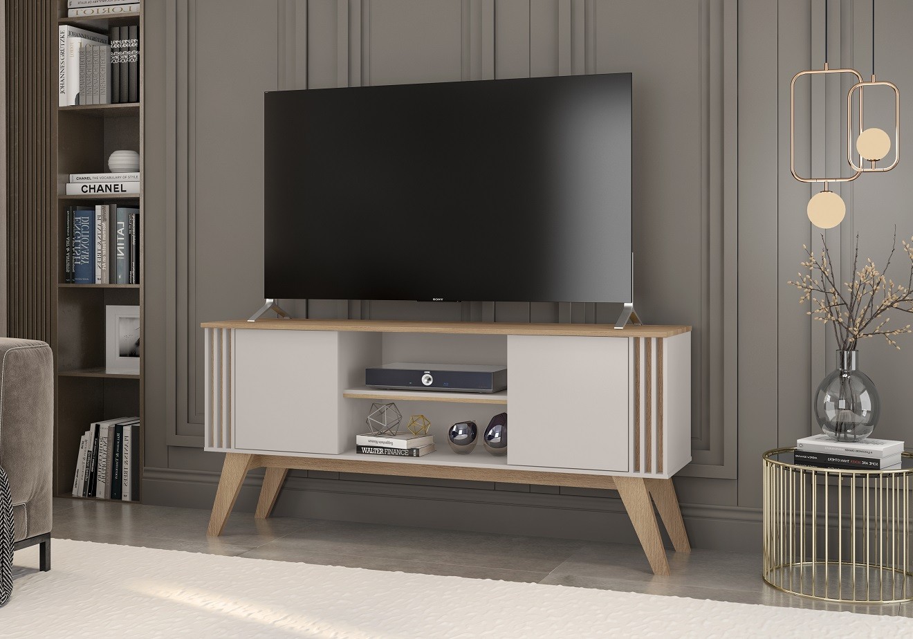 Mueble TV VITTA, blanco roto y cedro, 150 cms.