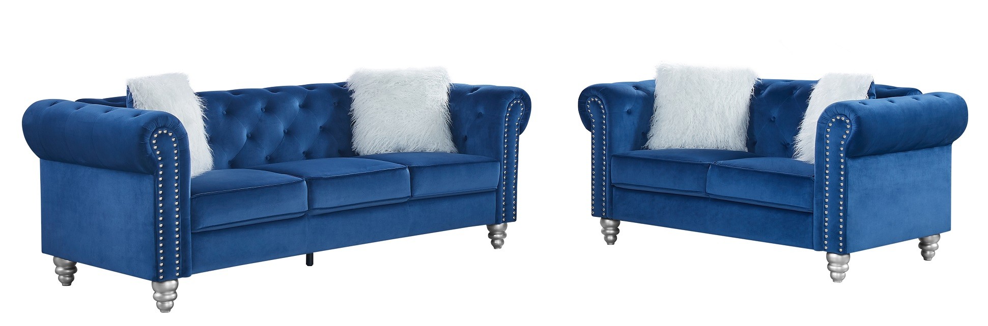 Set Sofás CHESTER STYLE, 3 +2 plazas, tapizado velvet azul 67