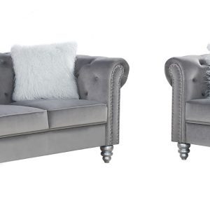 Set Sofás CHESTER STYLE, 3 + 2 plazas, tapizado velvet gris 27