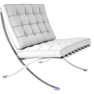 Silla BARNA (T), diseño, acero inoxidable, piel top blanca