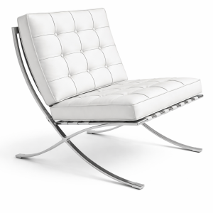 Silla BARNA (T), diseño, acero inoxidable, similpiel blanca