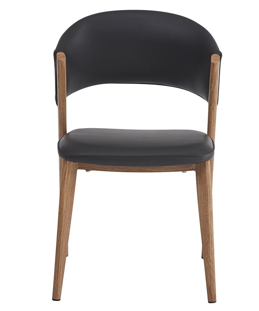 Silla CALABRIA, metal acabado de color madera, similpiel negra