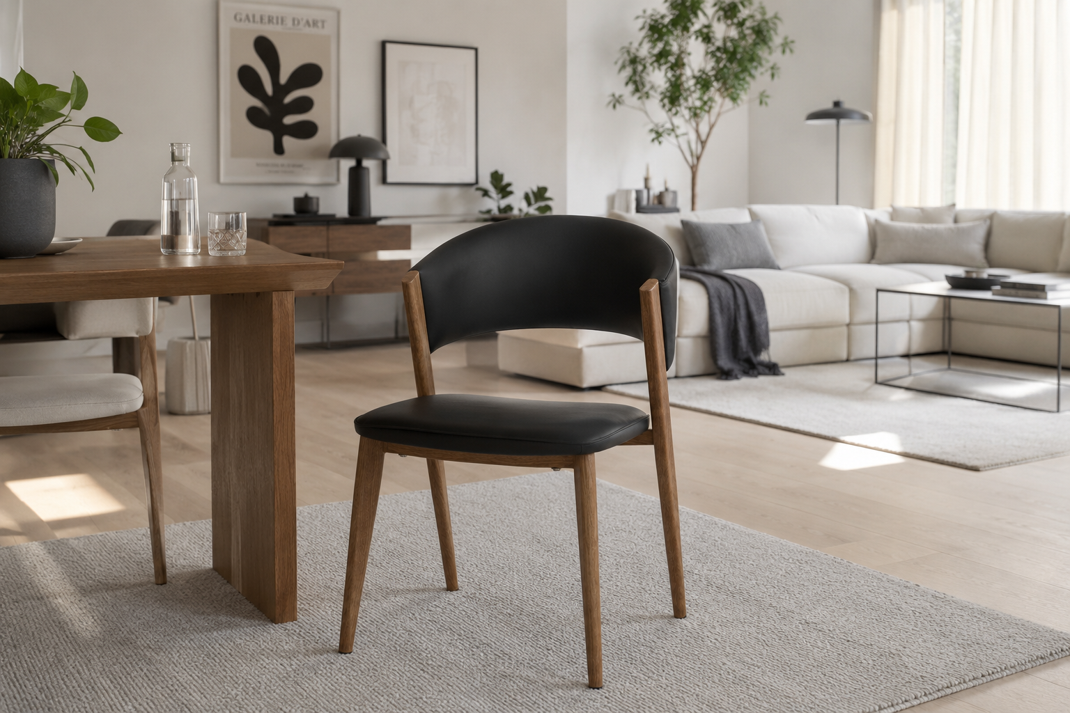 Silla CALABRIA, metal acabado de color madera, similpiel negra