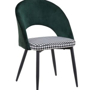 Silla CLEO, metal, tapizado verde con pata de gallo