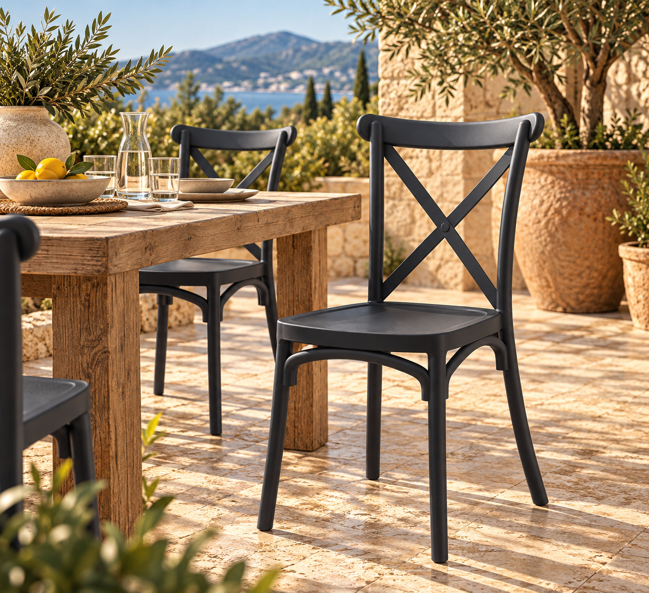 Silla CORFÚ, apilable, tratamiento anti UV, polipropileno antracita