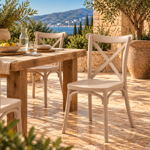 Silla CORFÚ, apilable, tratamiento anti UV, polipropileno tórtora