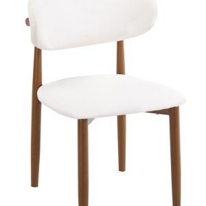 Silla DACHAU, metal acabado de color madera, similpiel blanca