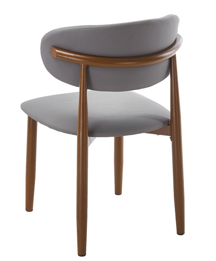 Silla DACHAU, metal acabado de color madera, similpiel gris