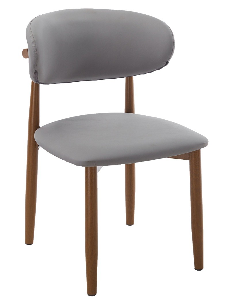 Silla DACHAU, metal acabado de color madera, similpiel gris