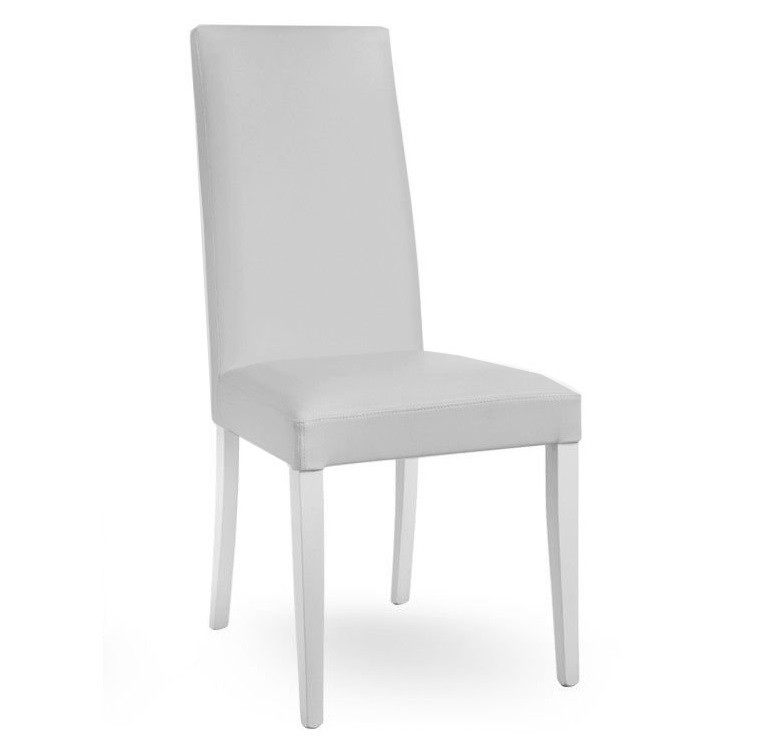 Silla DENNY, madera de haya, lacada blanca y tapizado gris claro