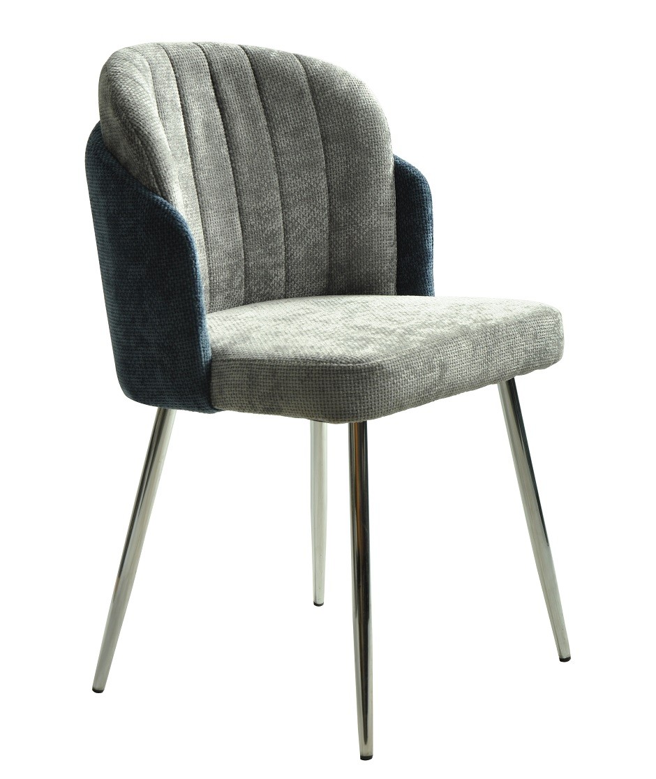 Silla DRESDE, cromada, tapizada chenilla azul y gris claro