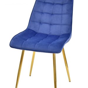 Silla GILDA, metal, dorado, tejido velvet azul