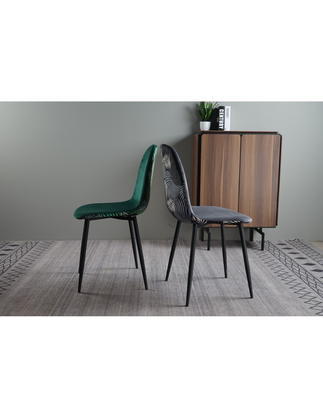 Silla HORUS NEW, metal, tapizado velvet gris con trasera floral a juego