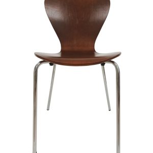 Silla JACOBO, apilable, cromada, acabado nogal