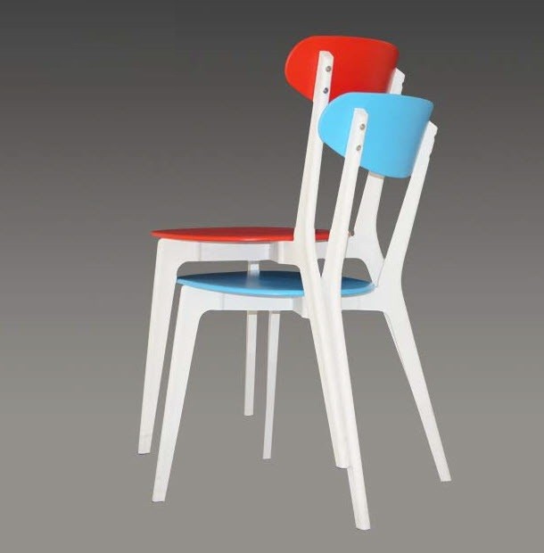 Silla LINA, apilable, polipropileno blanco y azul