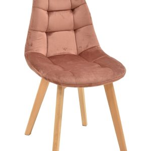Silla LORENA, madera, tapizada velvet rosa coral
