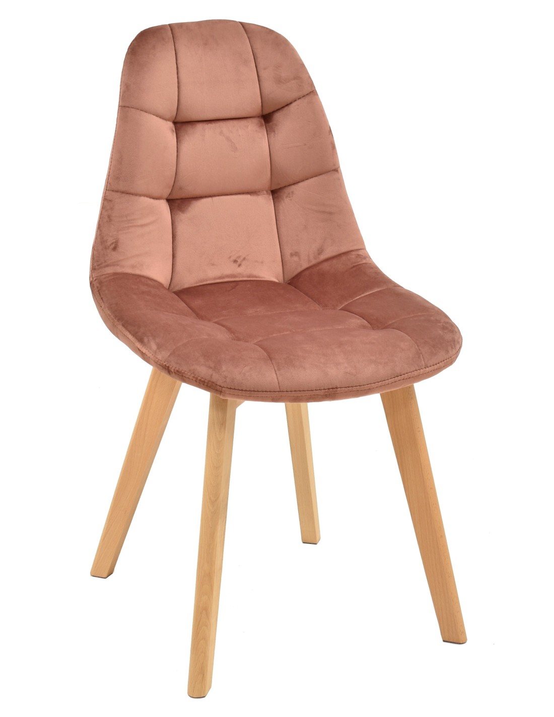 Silla LORENA, madera, tapizada velvet rosa coral