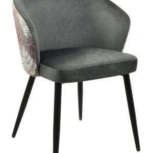 Silla LYDIA, metal, tapizado velvet gris con respaldo floral a juego