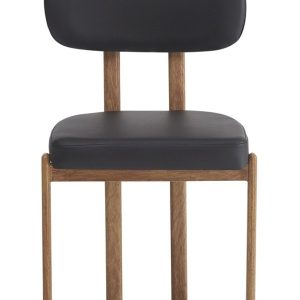 Silla MESINA, metal acabado de color madera, similpiel negra