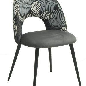 Silla ORQUIDEA, metal, tapizado velvet gris con respaldo floral a juego
