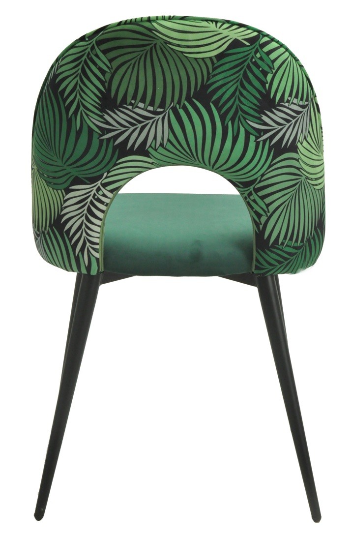 Silla ORQUIDEA, metal, tapizado velvet verde con respaldo floral a juego