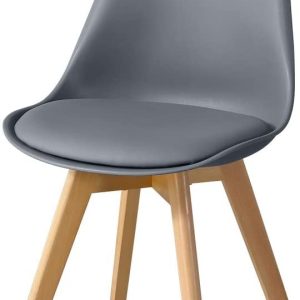 Silla TORRE 4P ( SU ), madera, polipropileno y cojín gris oscuro