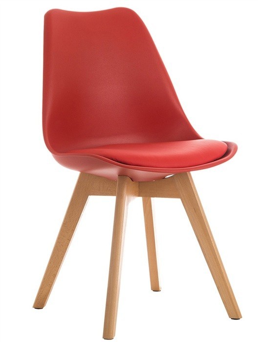 Silla TORRE 4P (SU), madera, polipropileno y cojín rojo