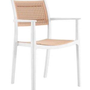 Sillón ALVOR, apilable, polipropileno blanco y beige