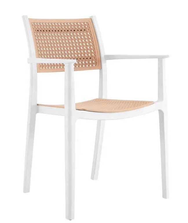Sillón ALVOR, apilable, polipropileno blanco y beige