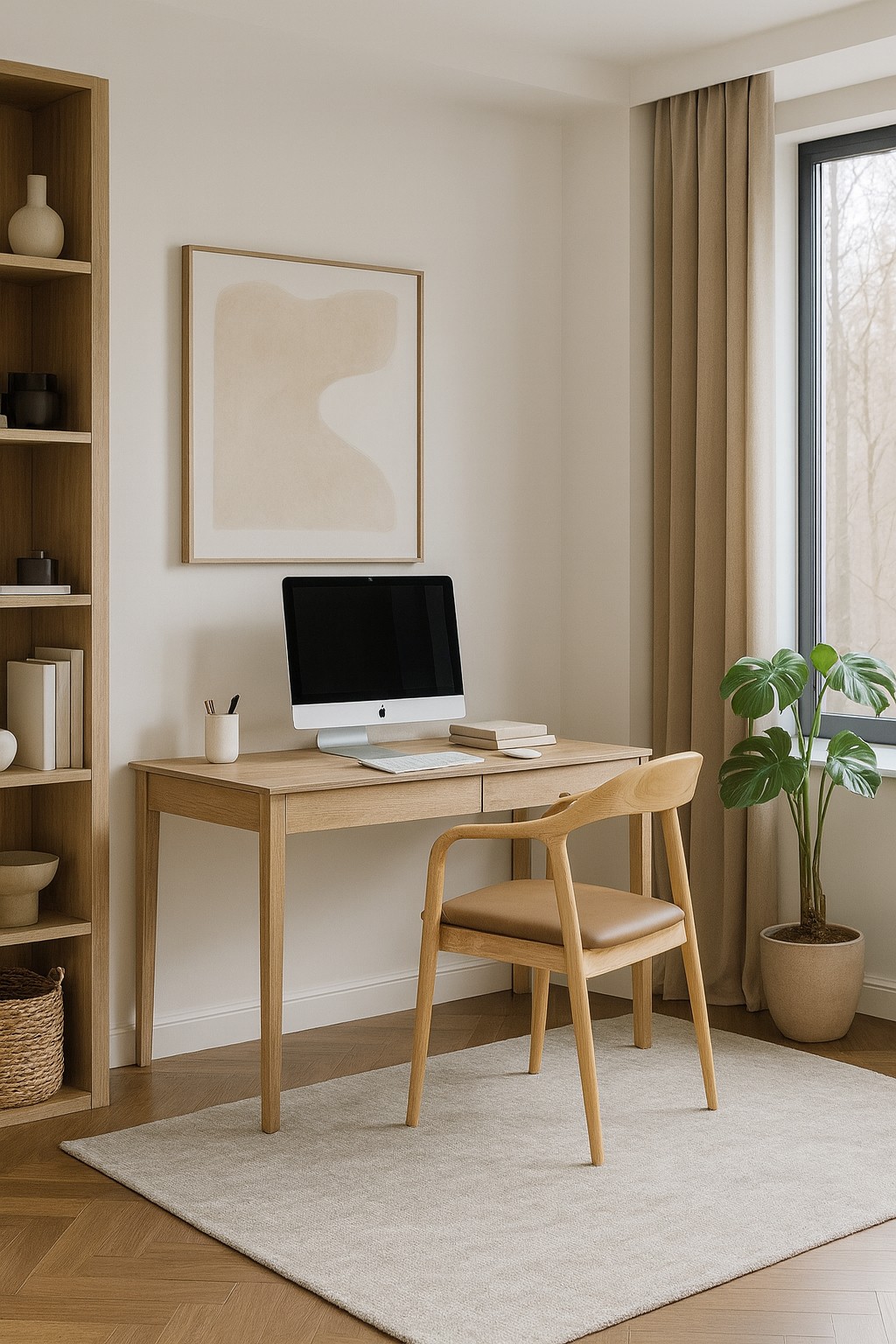 Sillón BALCANES, madera de haya, natural, similpiel marrón
