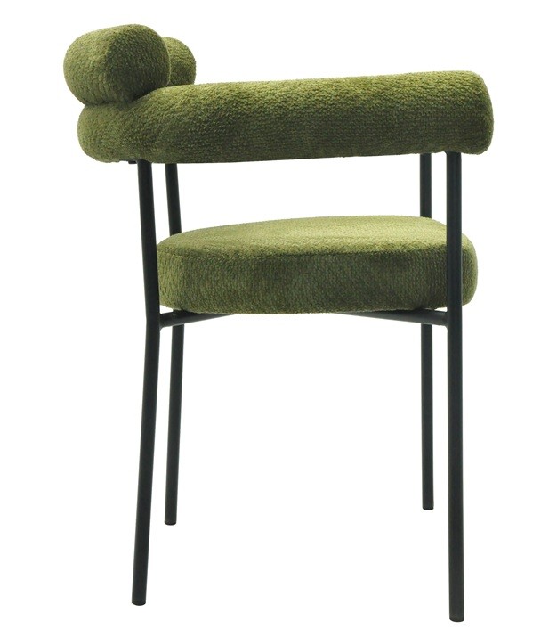 Sillón CERVANTES, metal, tapizado tejido bouclé verde oscuro