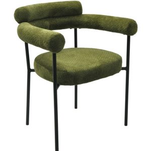 Sillón CERVANTES, metal, tapizado tejido bouclé verde oscuro