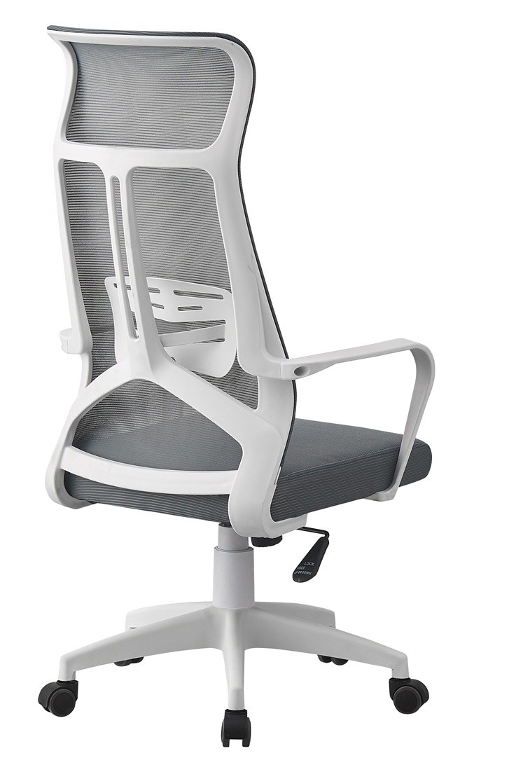 Sillón de oficina AMIENS, alto, blanco, malla y asiento gris