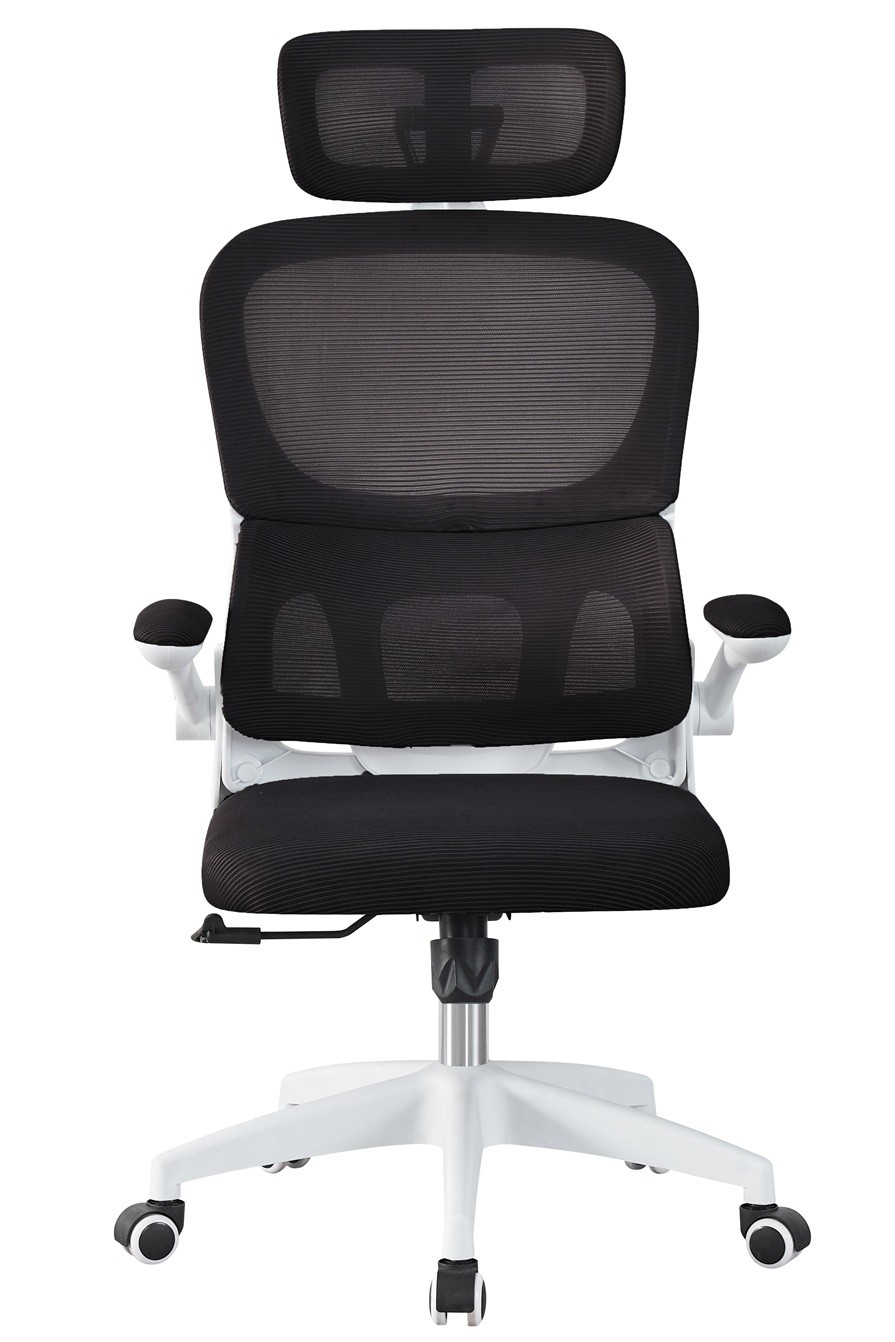 Sillón de oficina BERNAY, alto, blanco, malla y asiento negro