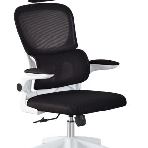 Sillón de oficina BERNAY, alto, blanco, malla y asiento negro