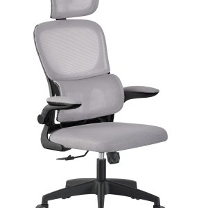Sillón de oficina BERNAY, alto, negro, malla y asiento gris