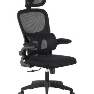 Sillón de oficina BERNAY, alto, negro, malla y asiento negro
