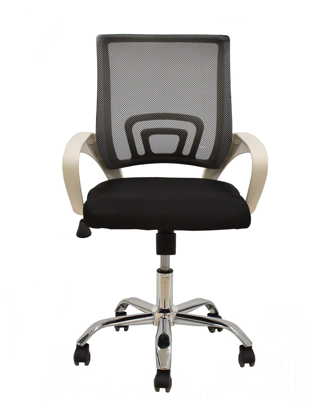 Sillón de oficina FISS NEW, brazos blanco, basculante, estructura y malla negro