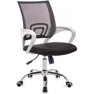 Sillón de oficina FISS NEW, brazos blanco, basculante, estructura y malla negro