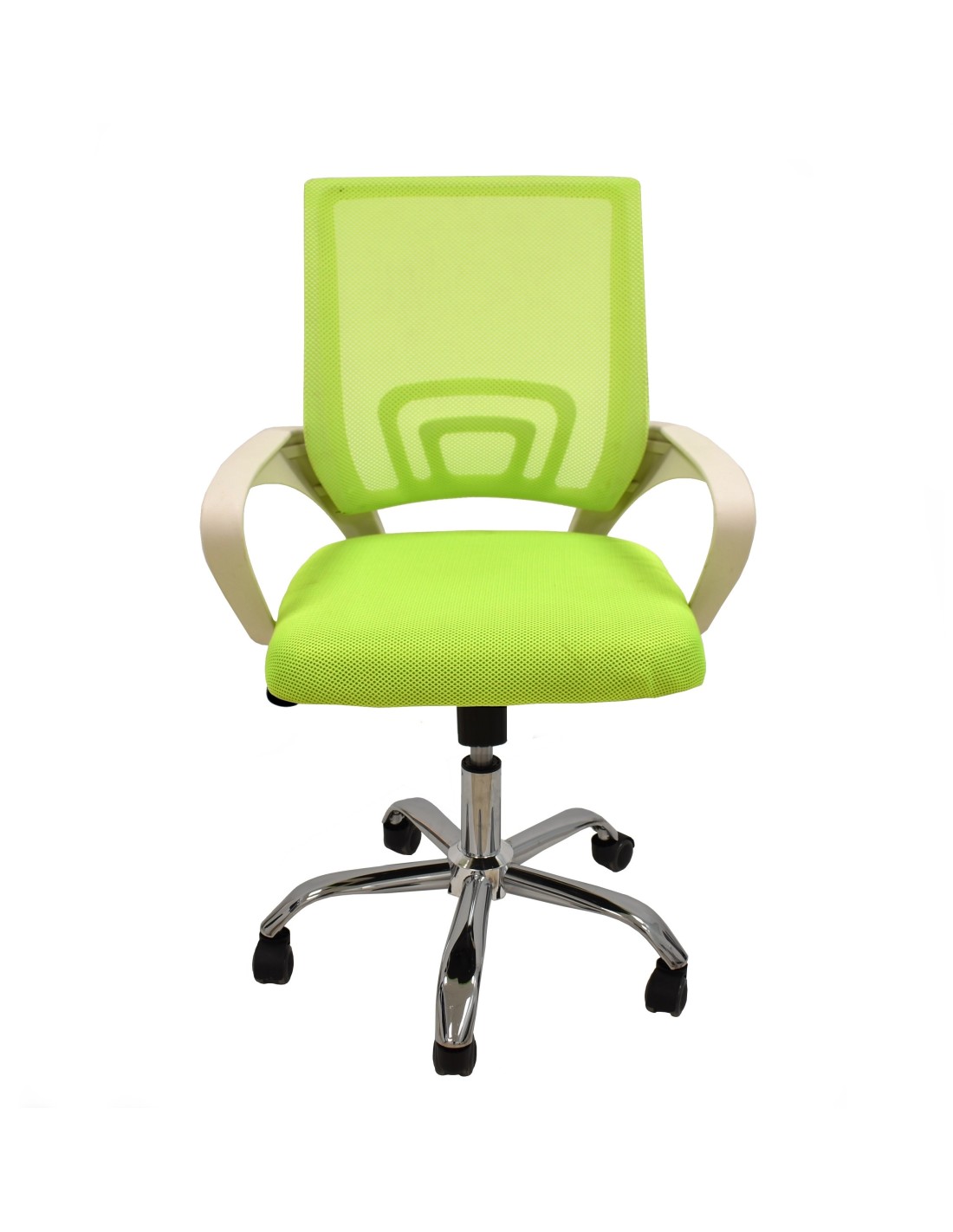 Sillón de oficina FISS NEW (M), blanco, regulación de altura, basculante, malla y tejido verde