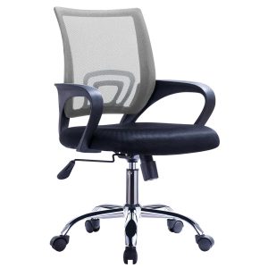 Sillón de oficina FISS NEW (M), negro, basculante, malla gris, tejido negro