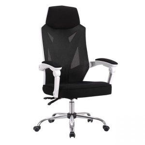 Sillón de oficina GRAZ, blanco, alto, malla y tejido negro